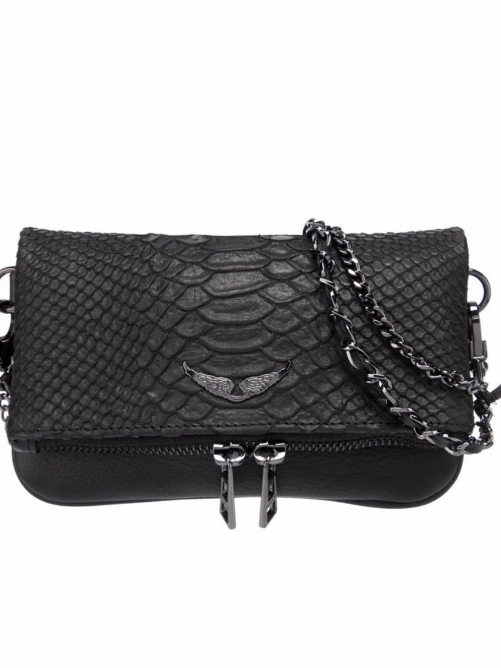 Zadig & Voltaire Black Textured Wing-Emblem Chain Crossbody